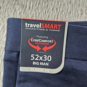 NEW Roundtree & Yorke Travel Smart Chino Pants Men 52 x 30‎ Flat Front Navy